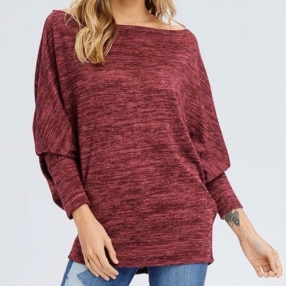Marbled Knit Dolman Top Berry